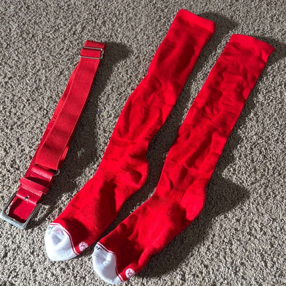 YL Red Baseball Socks and Belt Set